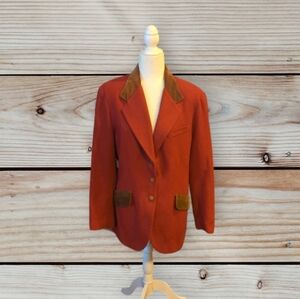 Vintage brick rust with brown suede trim academia oversized wool blazer sz 12